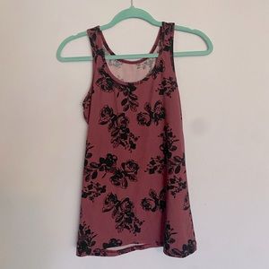 Tags removed, information unknown. Maroon tank top with black floral
